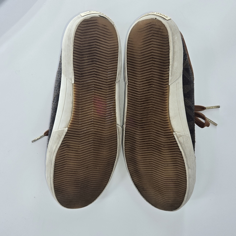 Michael Kor's Monogrammed Brown Sneakers W/ Gold Inside & MK Charm Luxury Sz 8 - Picture 15 of 16